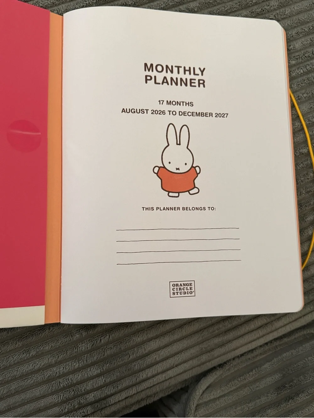 miffy 17 Month Planner — Green, Orange & Yellow Accents: Aug 2026 - Dec 2027